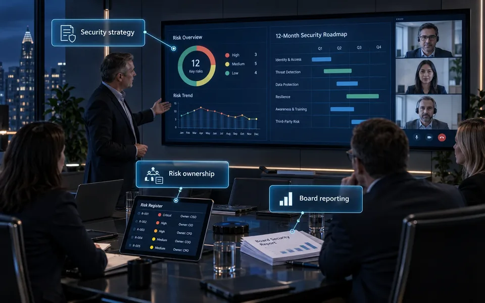Outsourced CISO strategic leadership: S, e, c, u, r, i, t, y,  , s, t, r, a, t, e, g, y, |, B, o, a, r, d,  , r, e, p, o, r, t, i, n, g, |, R, i, s, k,  , o, w, n, e, r, s, h, i, p.