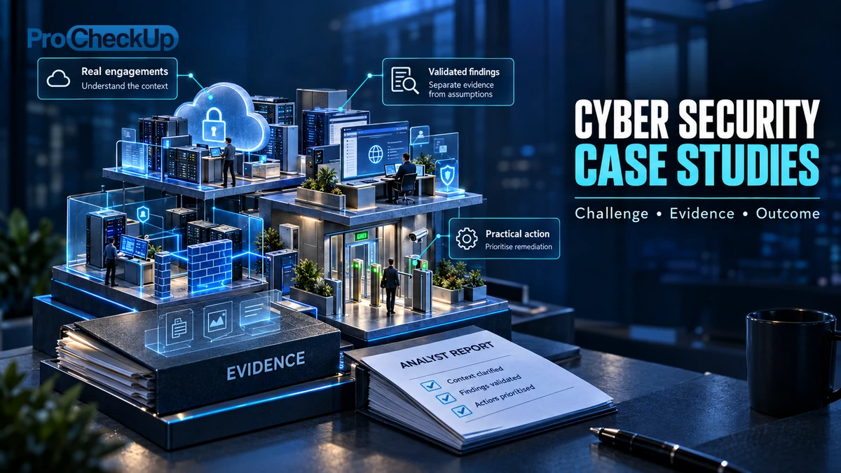 Cyber Security Case Studies. Challenge, Evidence, Outcome. Real engagements: Understand the context; Validated findings: Separate evidence from assumptions; Practical action: Prioritise remediation.