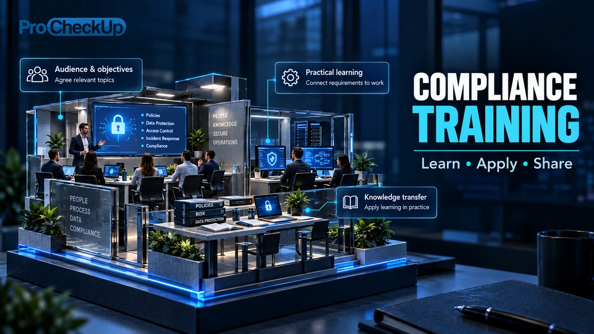 Compliance Training. Learn, Apply, Share. Audience & objectives: Agree relevant topics; Practical learning: Connect requirements to work; Knowledge transfer: Apply learning in practice.