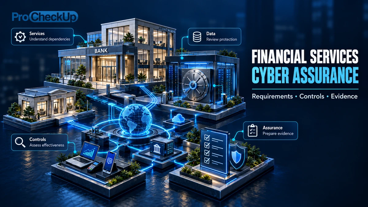 Financial Services Cyber Assurance. Requirements • Controls • Evidence. Services: Understand dependencies; Data: Review protection; Controls: Assess effectiveness; Assurance: Prepare evidence.