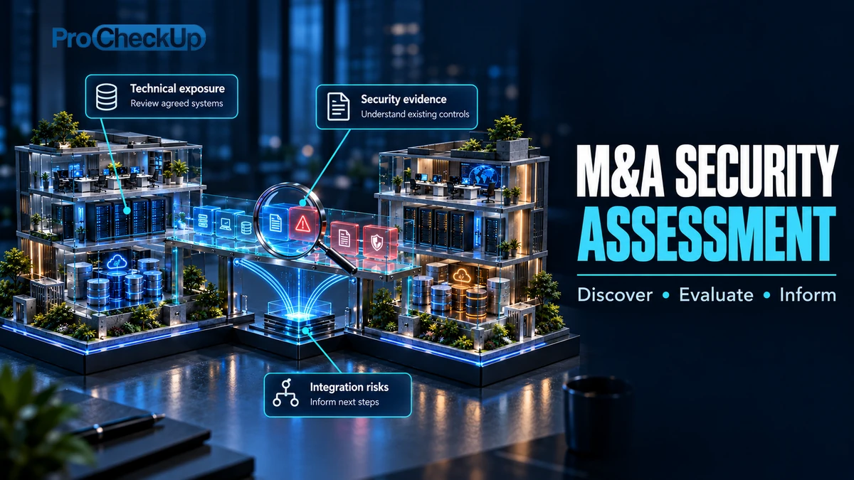 Cyber Security Due Diligence for Mergers and Acquisitions. Discover, Evaluate, Inform. Technical exposure: Review agreed systems; Security evidence: Understand existing controls; Integration risks: Inform next steps.