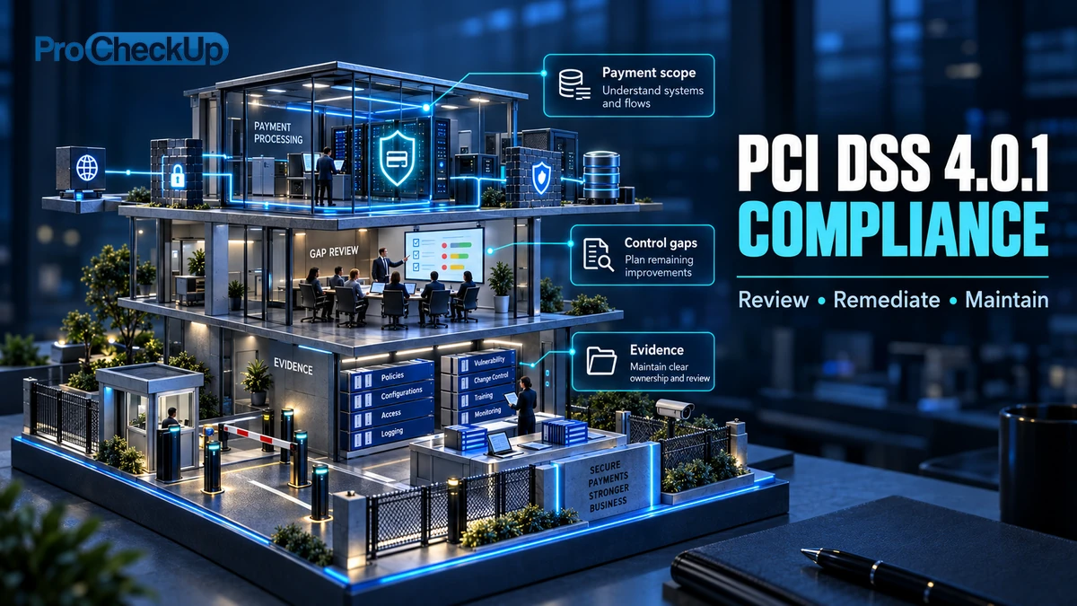 Pci Dss 4.0.1 Compliance. Review, Remediate, Maintain. Payment scope: Understand systems and flows; Control gaps: Plan remaining improvements; Evidence: Maintain clear ownership and review.