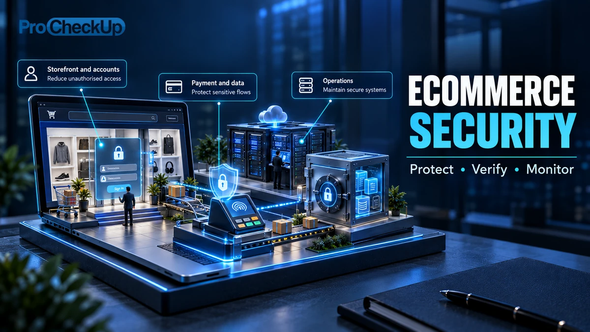 Ecommerce Security. Protect, Verify, Monitor. Storefront and accounts: Reduce unauthorised access; Payment and data: Protect sensitive flows; Operations: Maintain secure systems.
