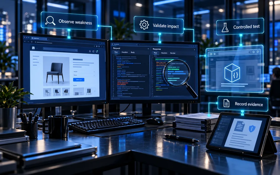 Controlled web application testing checks inputs, access boundaries and application behaviour within the agreed scope.