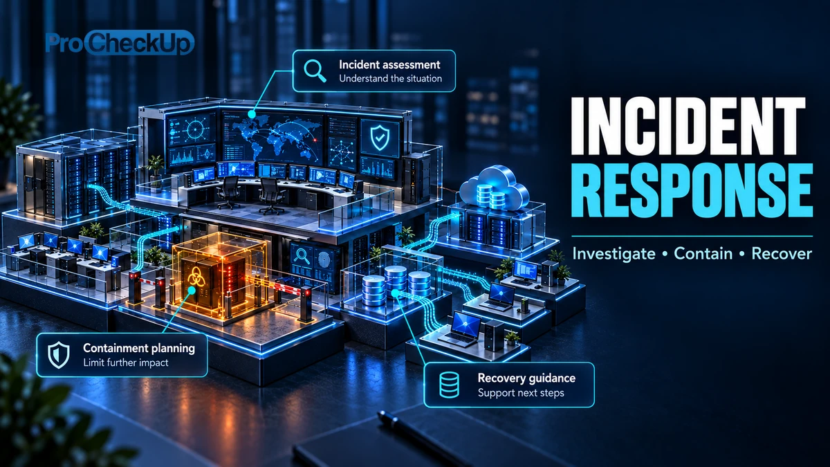 Cyber Incident Response Services UK. Investigate, Contain, Recover. Incident assessment: Understand the situation; Containment planning: Limit further impact; Recovery guidance: Support next steps.