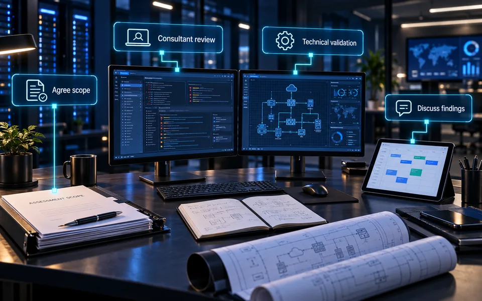 Tailored security engagement: Agree scope, Consultant review, Technical validation, Discuss findings.