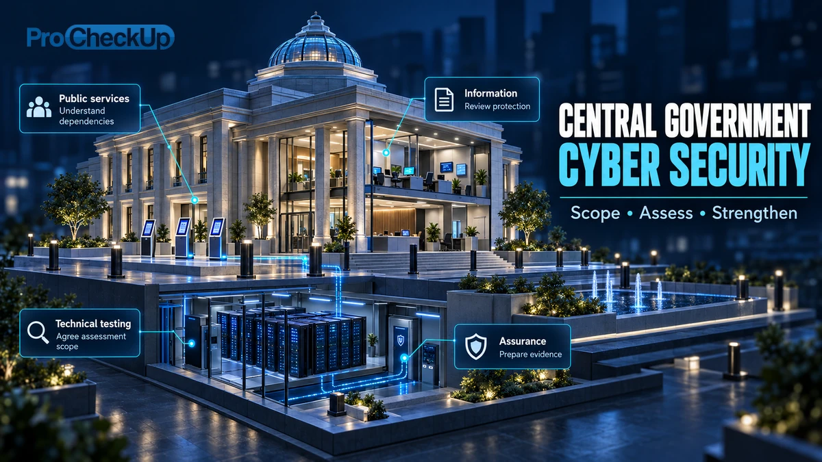 Central Government Cyber Security. Scope • Assess • Strengthen. Public services: Understand dependencies; Information: Review protection; Technical testing: Agree assessment scope; Assurance: Prepare evidence.