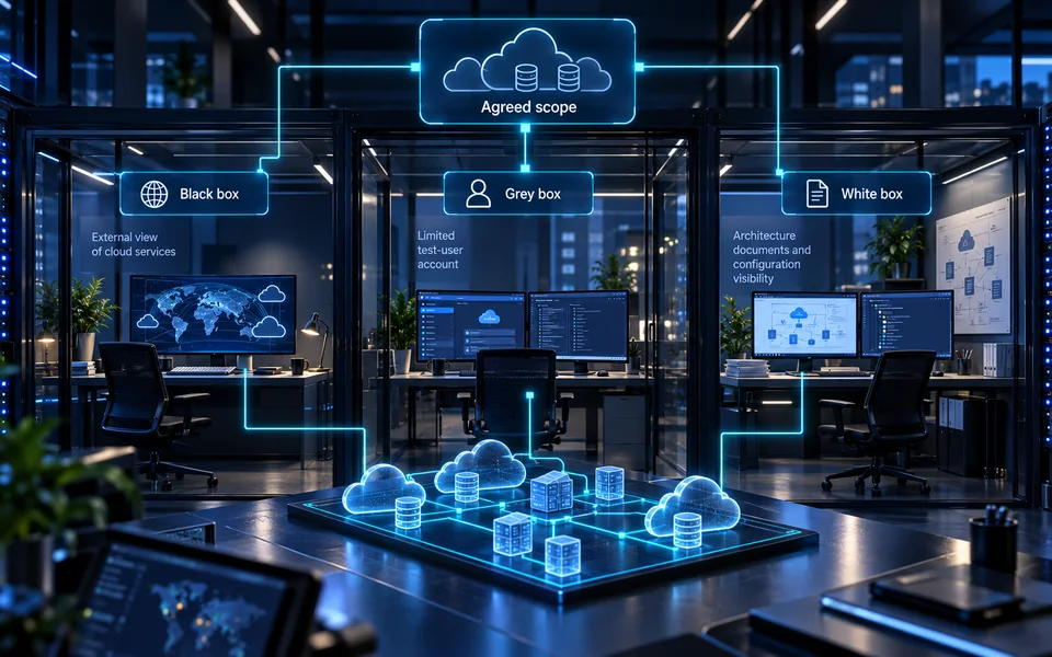 Cloud testing perspectives: Black box, Grey box, White box, Agreed scope.