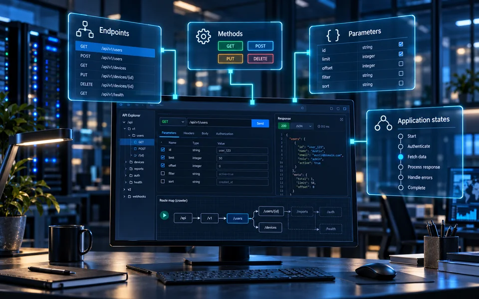 Application enumeration: Endpoints, Methods, Parameters, Application states.